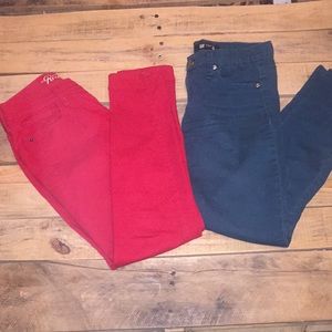 Red and turquoise pants